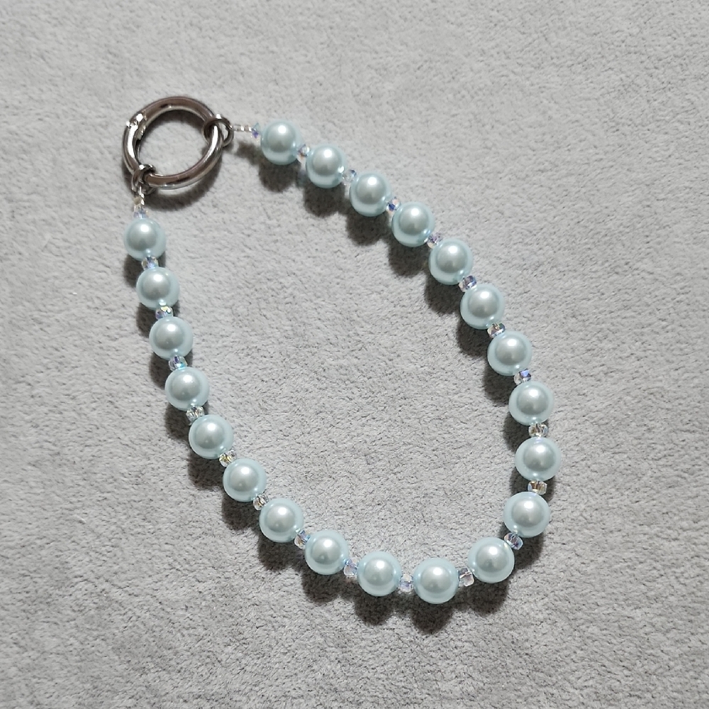 Pearl Beaded Phone Bracelet/ Bag Charm/ Keychain in Light Blue